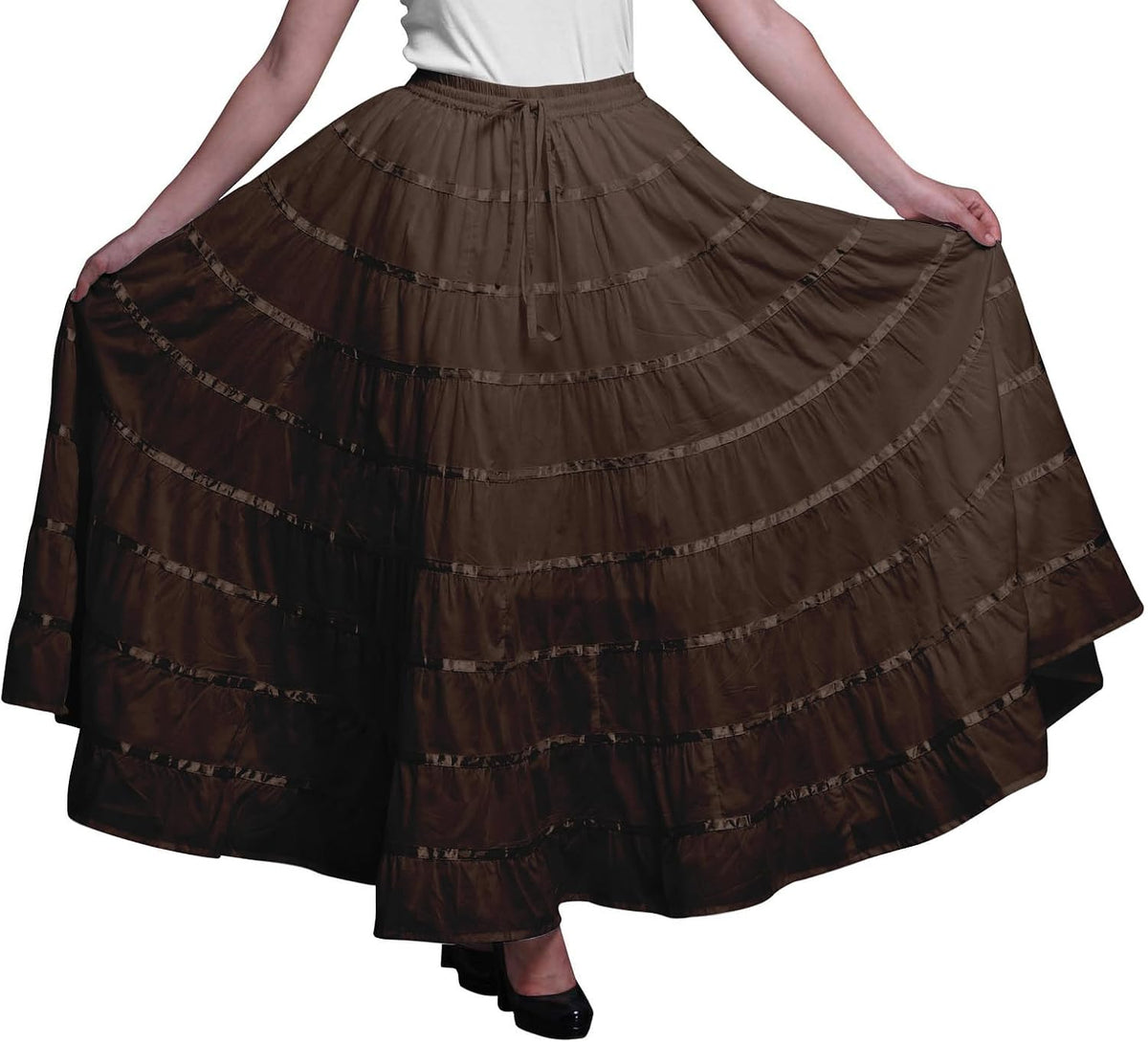 Solid Long Maxi Cotton Beach Wear Skirt for Women Elastic Waist Skirt Summer Wear