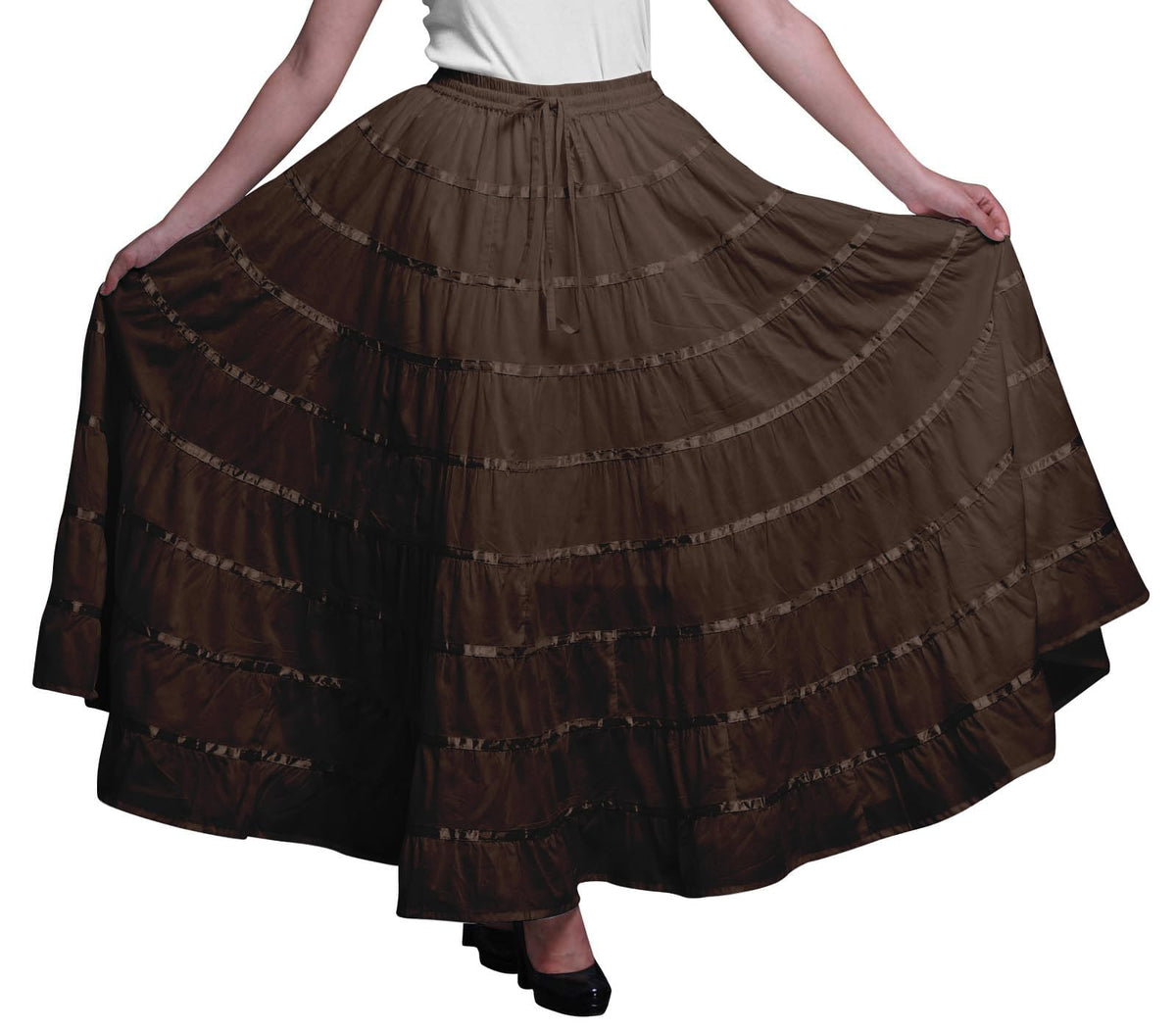 Solid Long Maxi Cotton Beach Wear Skirt for Women Elastic Waist Skirt Summer Wear