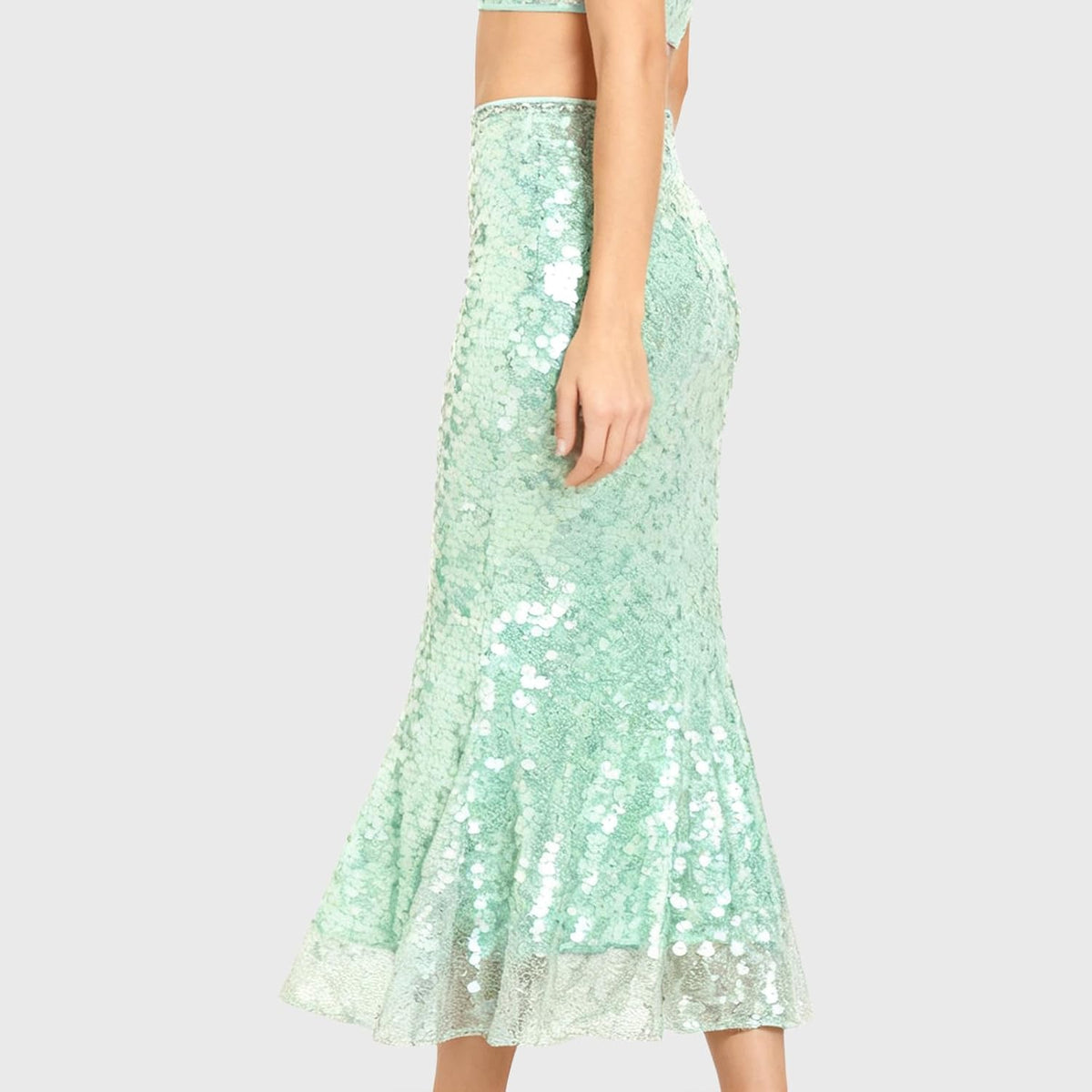 Women Mid Rise Sequin Mermaid Maxi Skirt Mesh Layered Sparkly Long Skirt