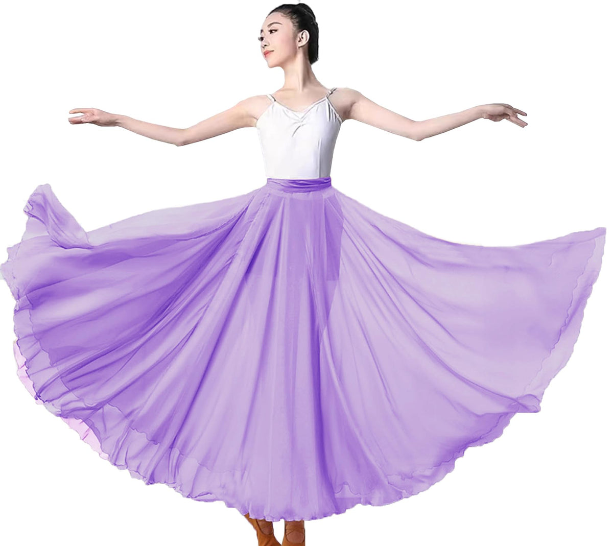 Women's Lyrical Dance Skirt Gradient Color Chiffon Long Swing Sheer Wrap Skirts for Modern Ballet Performance