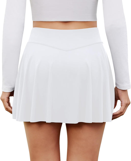 DLOODA Pleated Skirts for Women High Waist Tennis Golf Skirt with Shorts