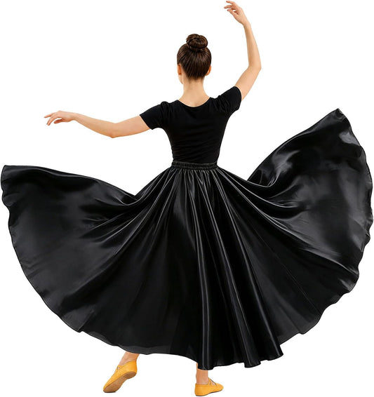 Womens Satin Long Maxi Dance Skirt with 360 & 540 Degrees for Performance Daily Wear
