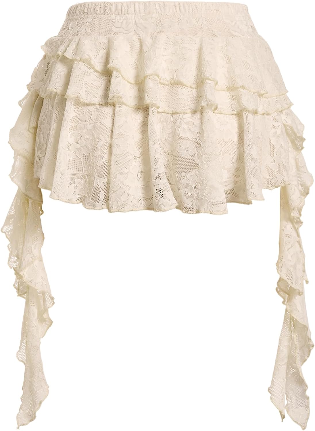 BEAUDRM Women's Y2k Boho Lace Ruffle Mini Skirt Asymmetrical Concert Outfit