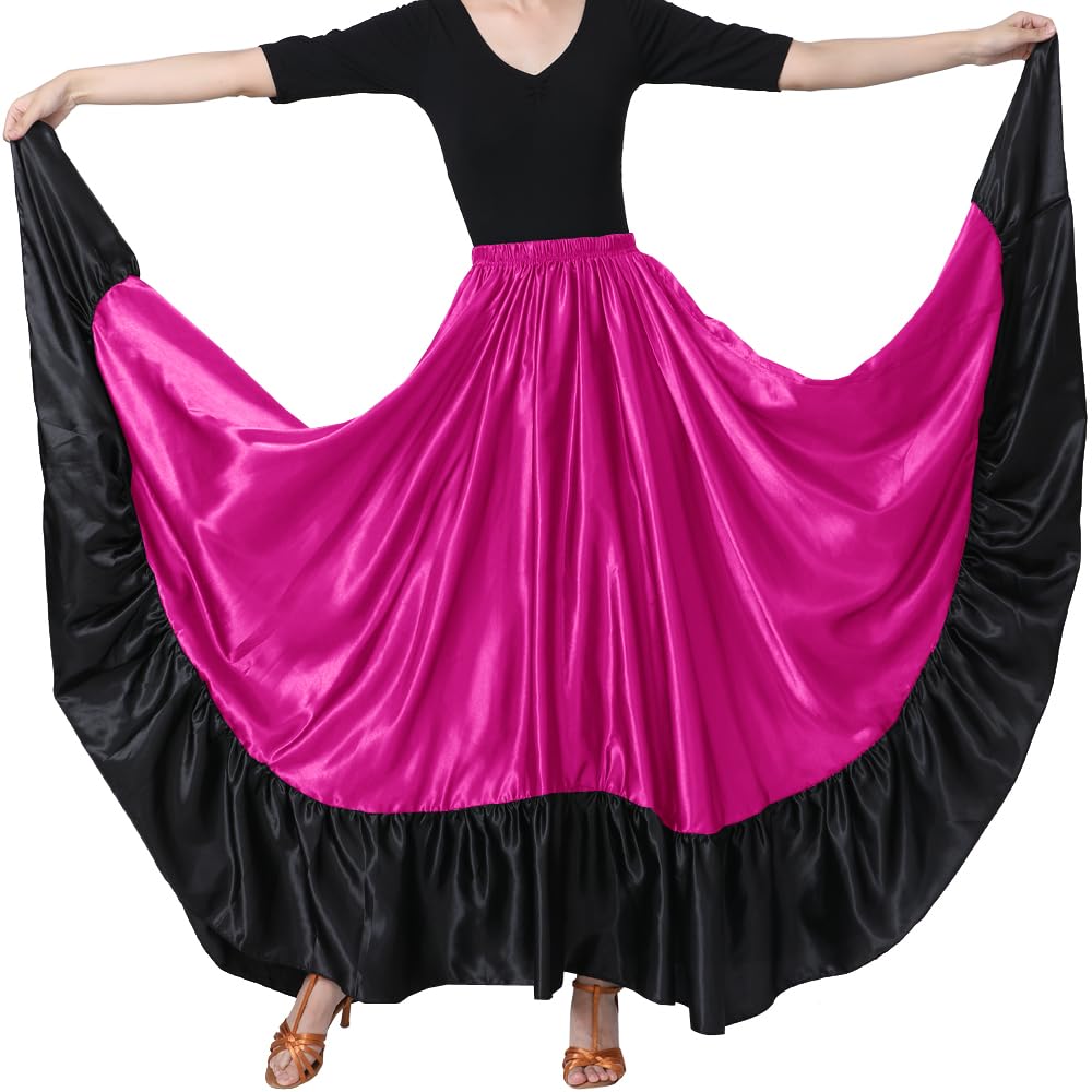 38" Satin Ruffle Long Dance Skirt for Women