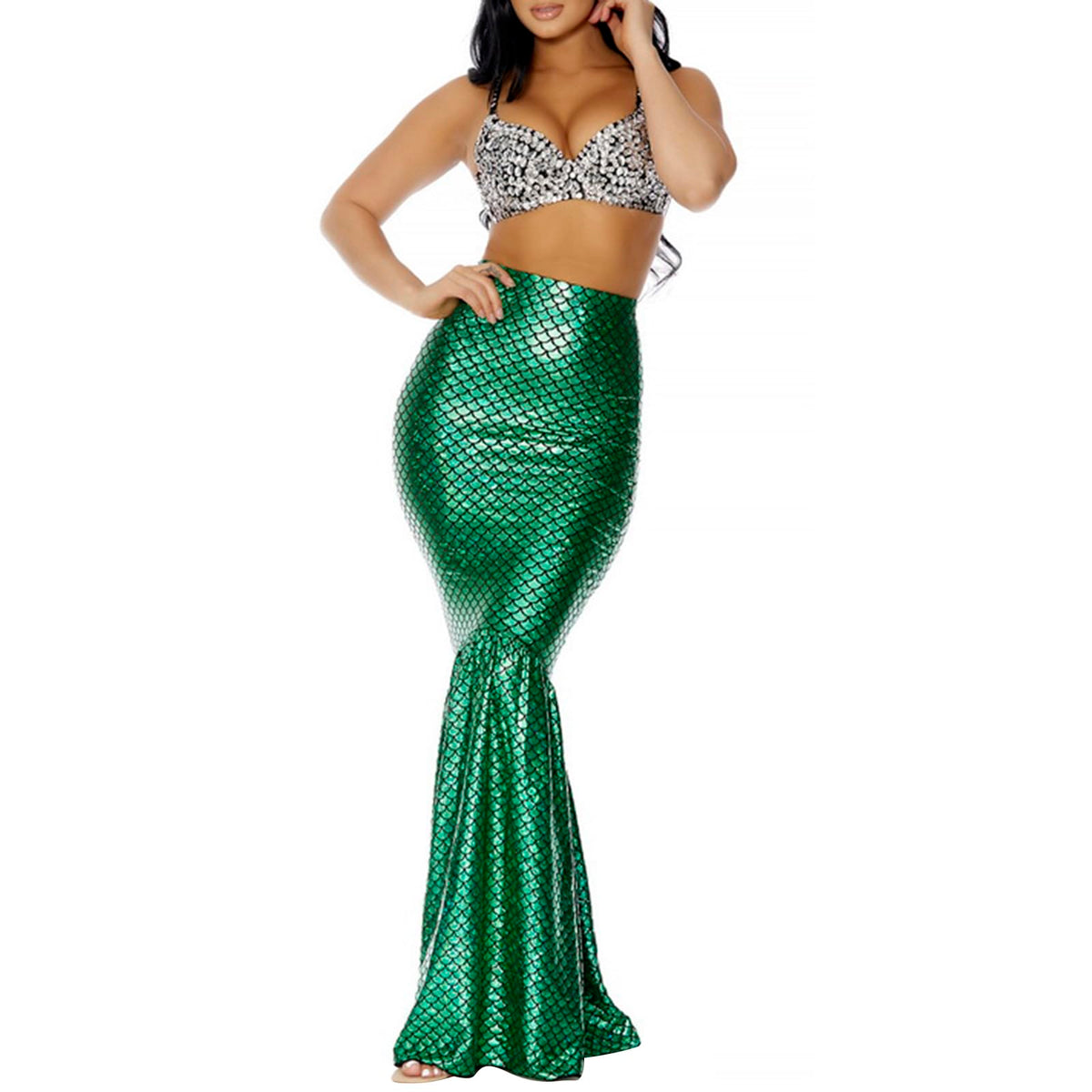 Women's Halloween Mermaid Costume Skirt Sexy High Waisted Fish Tail Skirt Cosplay Fancy Sequins Fishtail Long Skirt