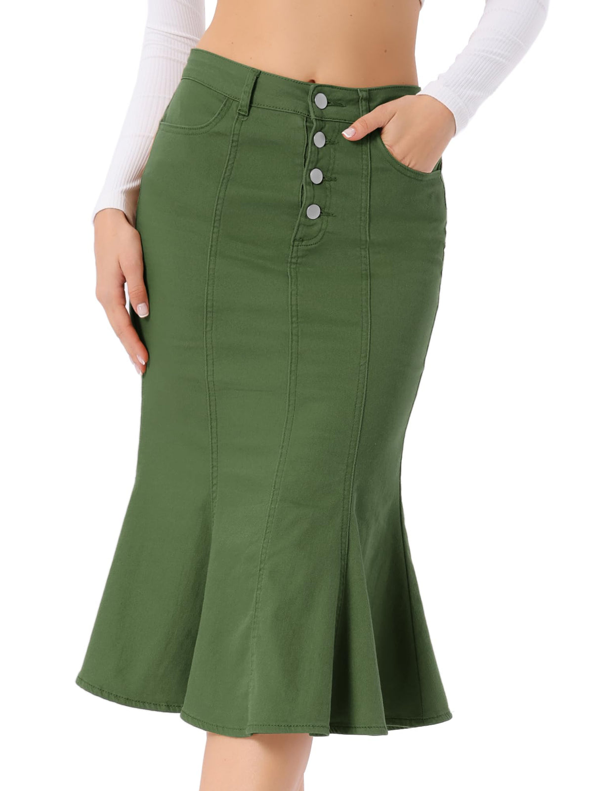 Allegra K Denim Skirt for Women Fishtail Midi Jean Skirts