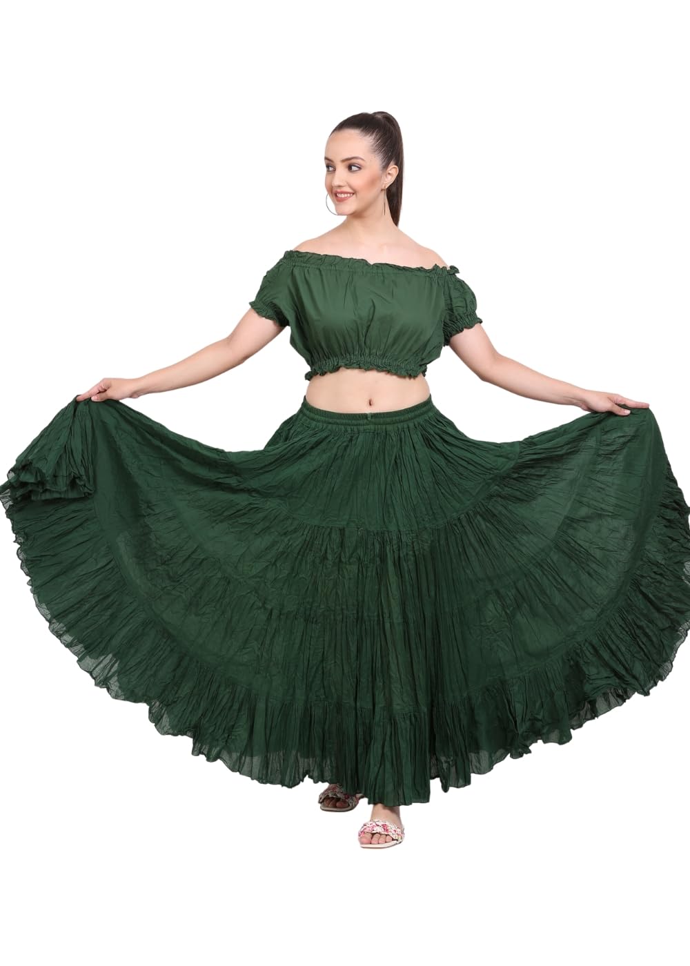 Wevez Women’s 40 Inch Cotton Full Circle Elastic Waist Tribal Fusion Belly Dance A Line Plus Size Maxi Skirt