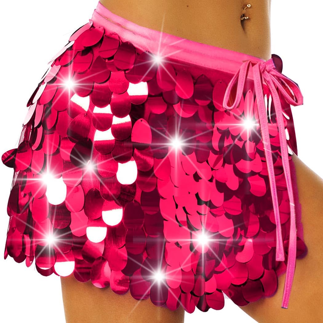 Nicute Big Sequin Skirt Sparkly Mermaid Sequin Skirt Belly Dance Skirt Rave Costume for Women