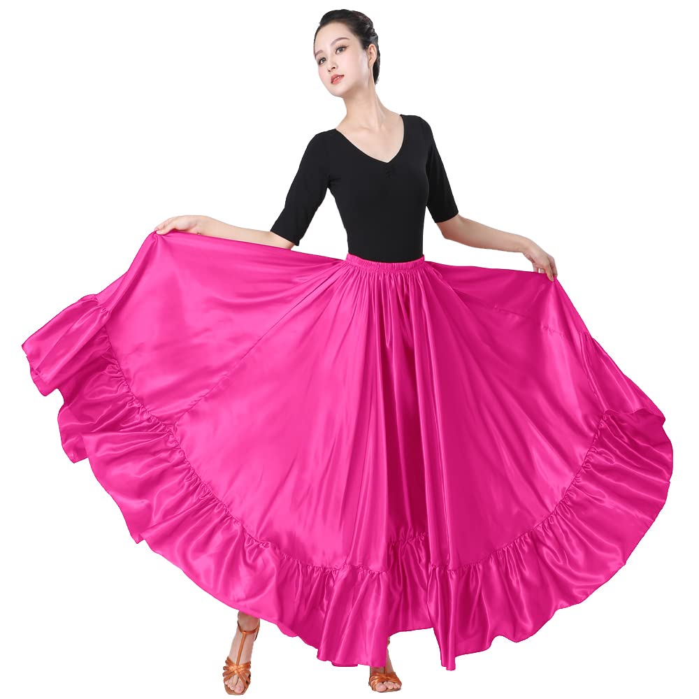 SANCAN Ruffle Long Full Folklorico Mexican Bomba y Plena Dance Skirt for Women