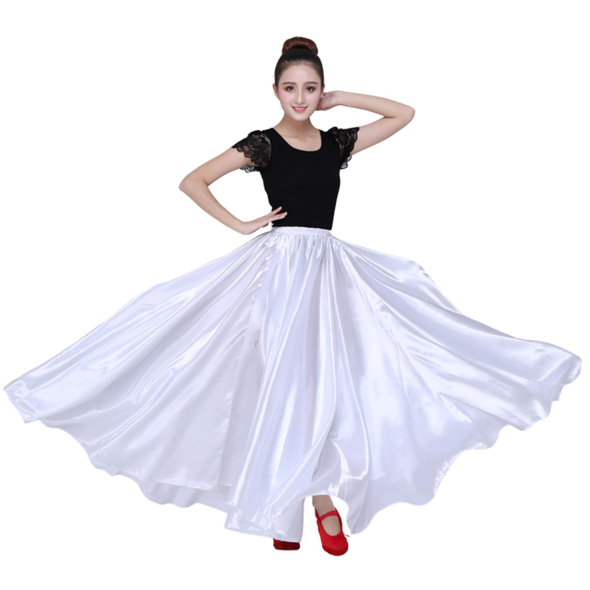 Dance Skirts for Women Satin Full Circle Ankle Length Swing Long Skirt Women Maxi Shiny Skirt for Party Costume Belly Dance