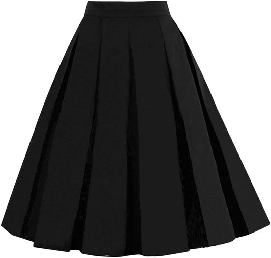 Girstunm Womens Pleated Vintage A line Midi Skirt