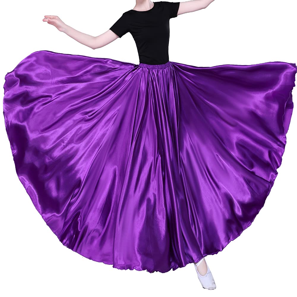 Women Long Tulle Shiny Satin Maxi Flowy Dance Skirt