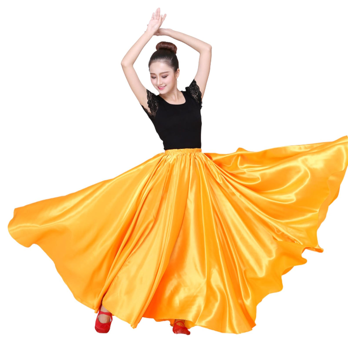 Dance Skirts for Women Satin Full Circle Ankle Length Swing Long Skirt Women Maxi Shiny Skirt for Party Costume Belly Dance