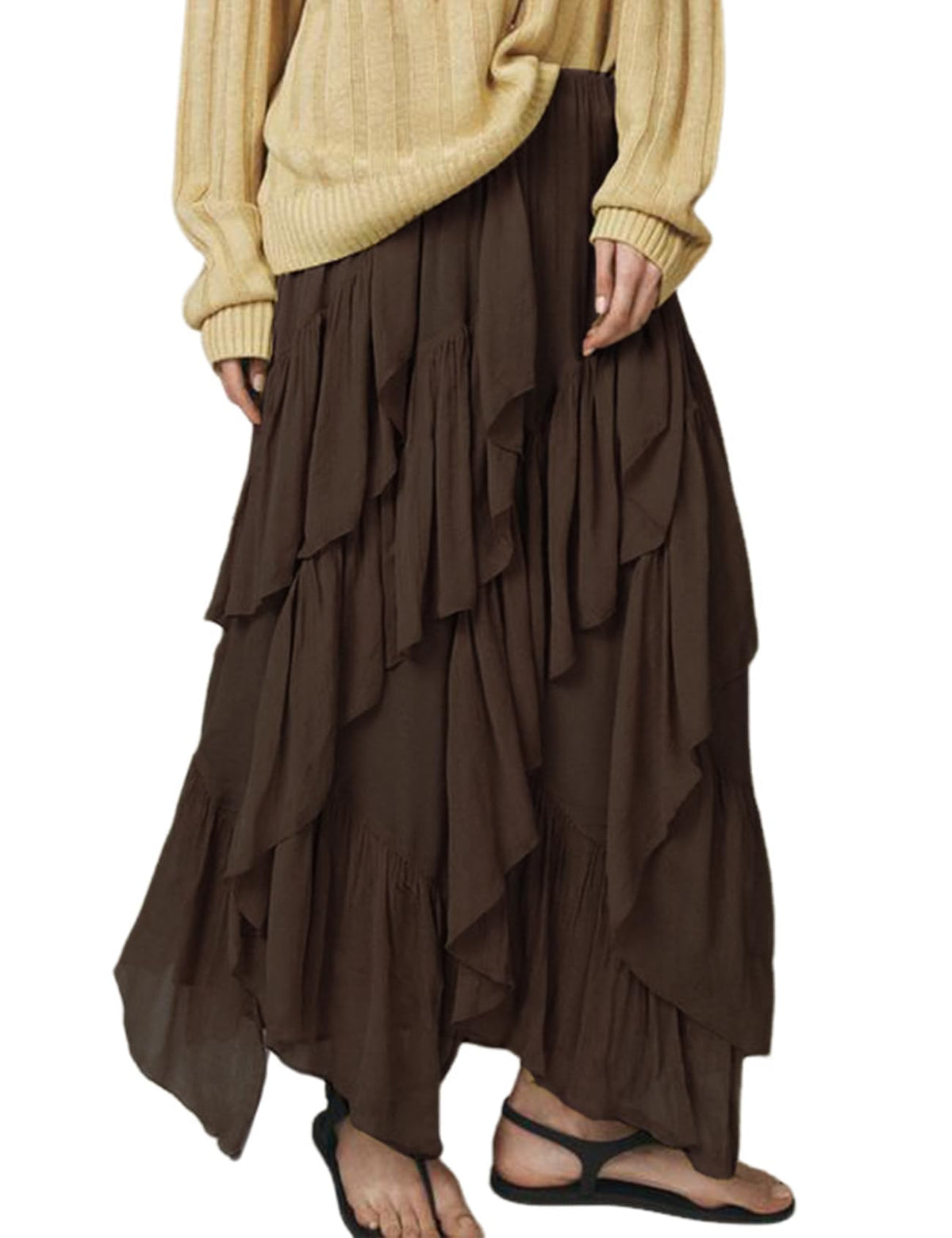 Women's Ruffle Maxi Skirt Long Flowy Layered Skirts Tiered Trendy Skirt