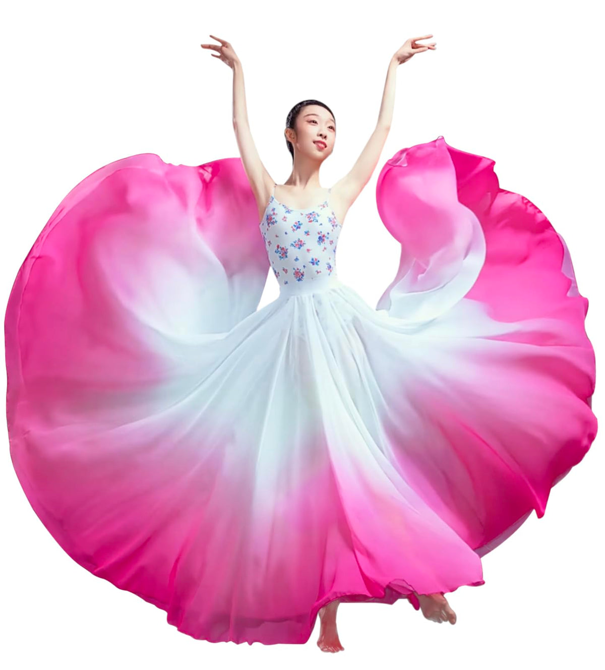 Z&X Women's Lyrical Dance Skirt Gradient Color Chiffon Long Swing Sheer Wrap Skirts for Modern Ballet Performance