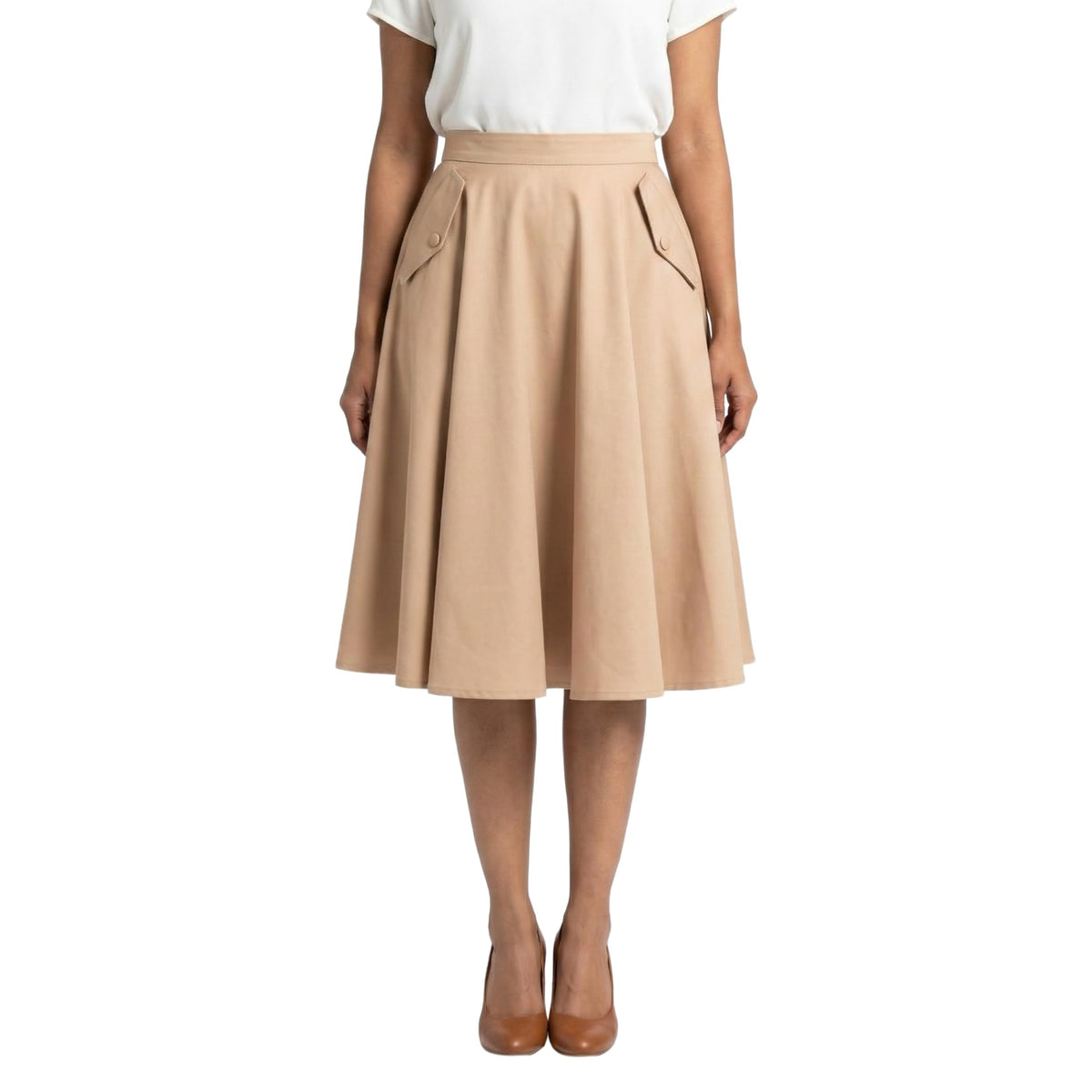Tatyana Delilah Circle Skirt, Cotton Blend, Vintage Style with Patch Pockets, Full Circle Design, Camel or Red, XS-4X