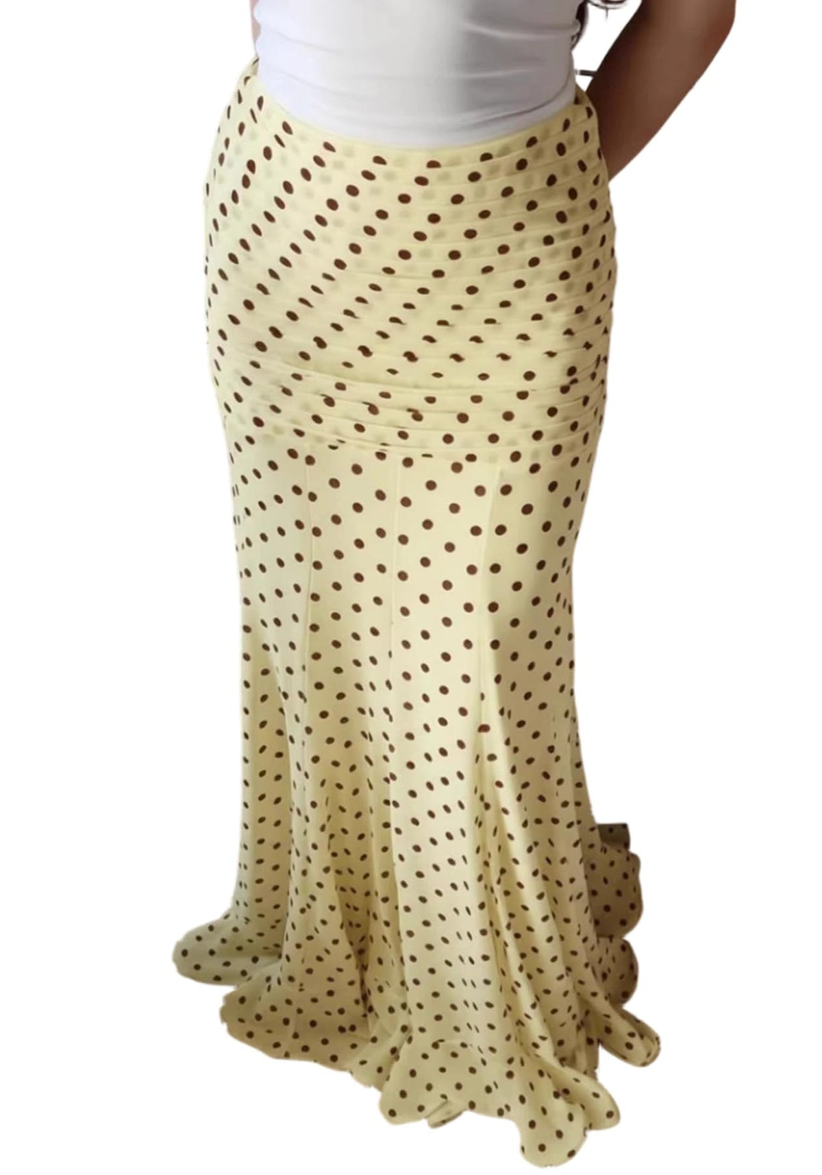 Women's Chiffon Polka Dot Maxi Skirt Ruched Mermaid Ruffle Skirts
