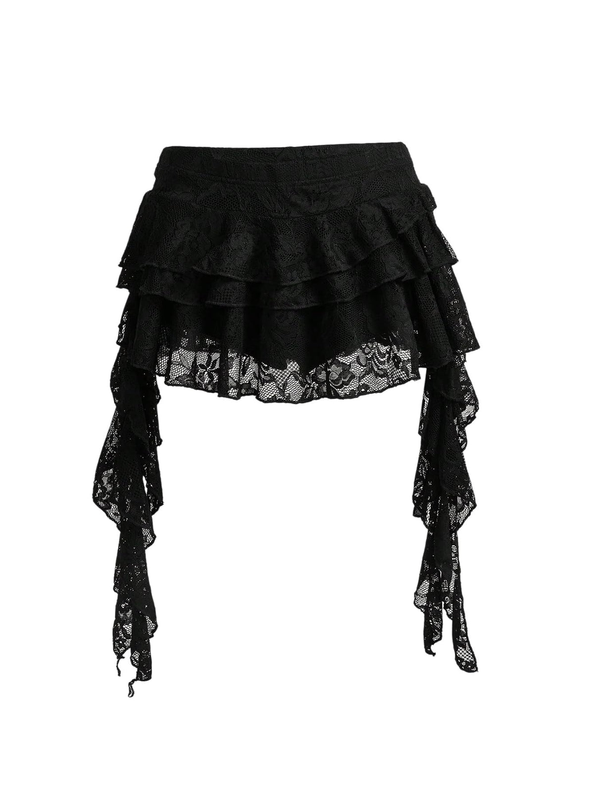 BEAUDRM Women's Y2k Boho Lace Ruffle Mini Skirt Asymmetrical Concert Outfit