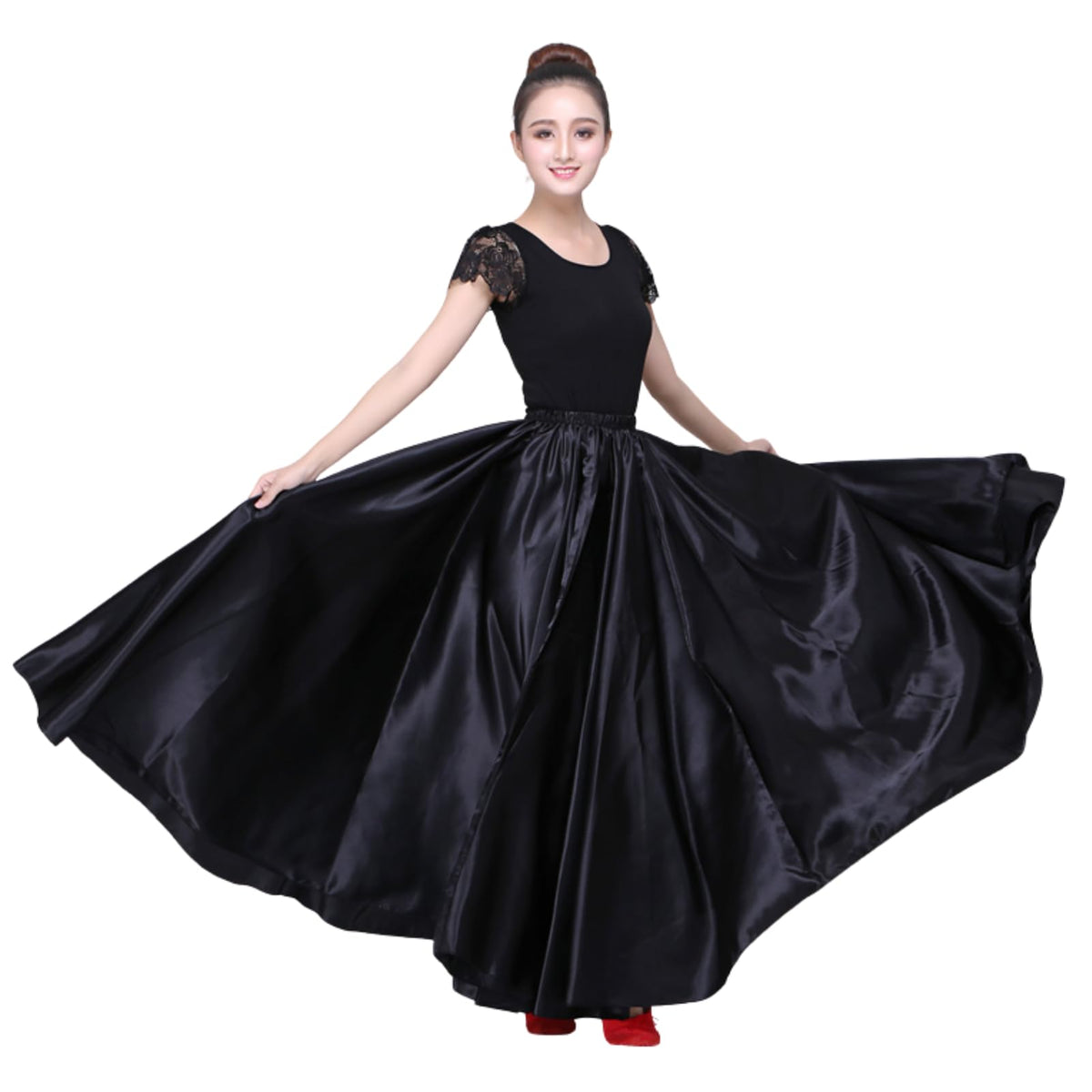 Dance Skirts for Women Satin Full Circle Ankle Length Swing Long Skirt Women Maxi Shiny Skirt for Party Costume Belly Dance