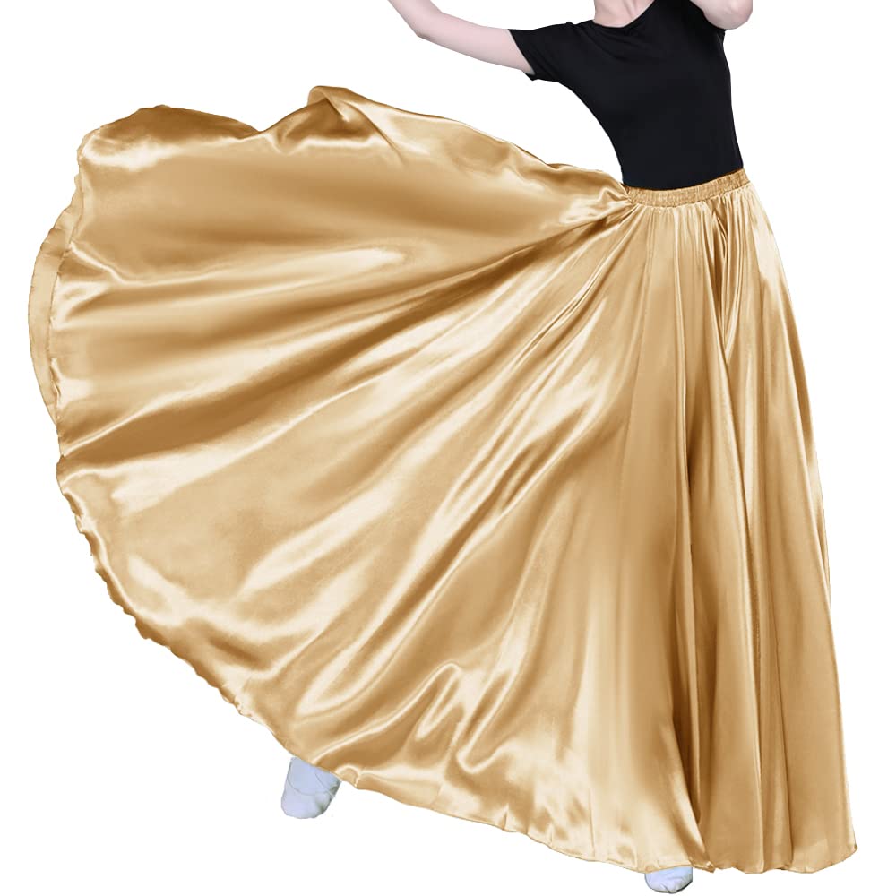 Women Long Tulle Shiny Satin Maxi Flowy Dance Skirt