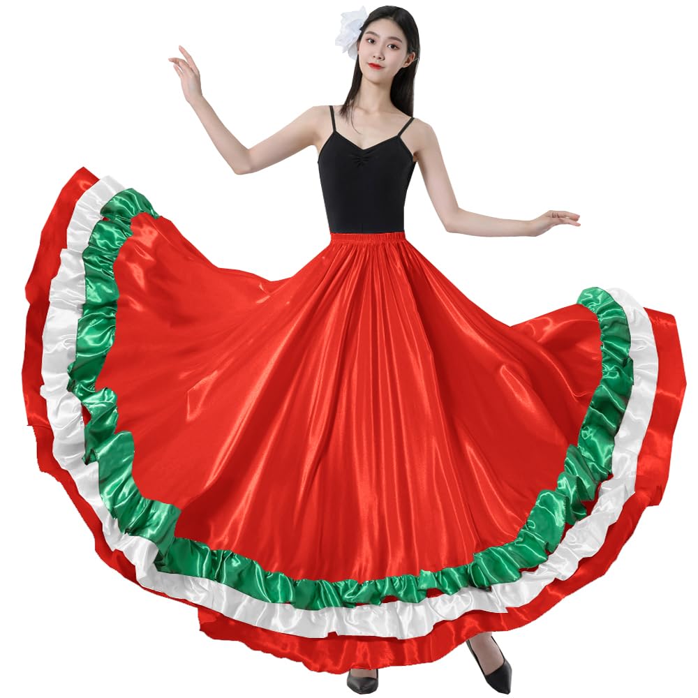 Adult Ruffles Black Red Green Maxi Long Dance Skirt
