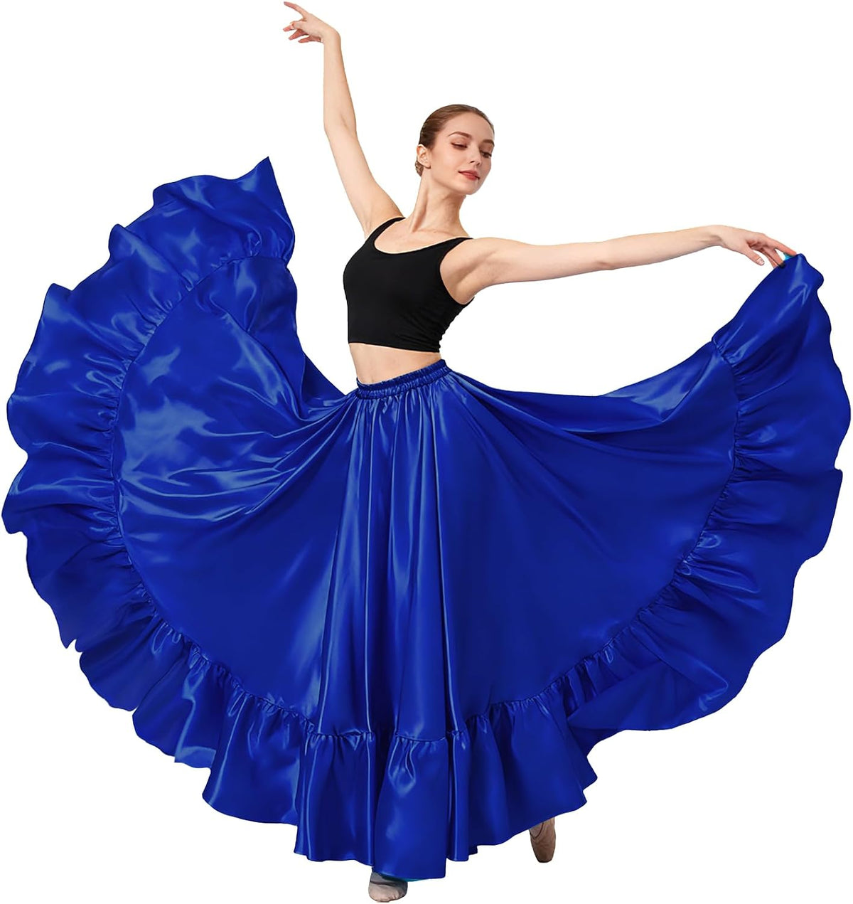 Satin Belly Dance Skirt for Women Maxi Midi Dress Circle Skirt Elastic Waist Stage Performance Holiday Party Dance Skirts