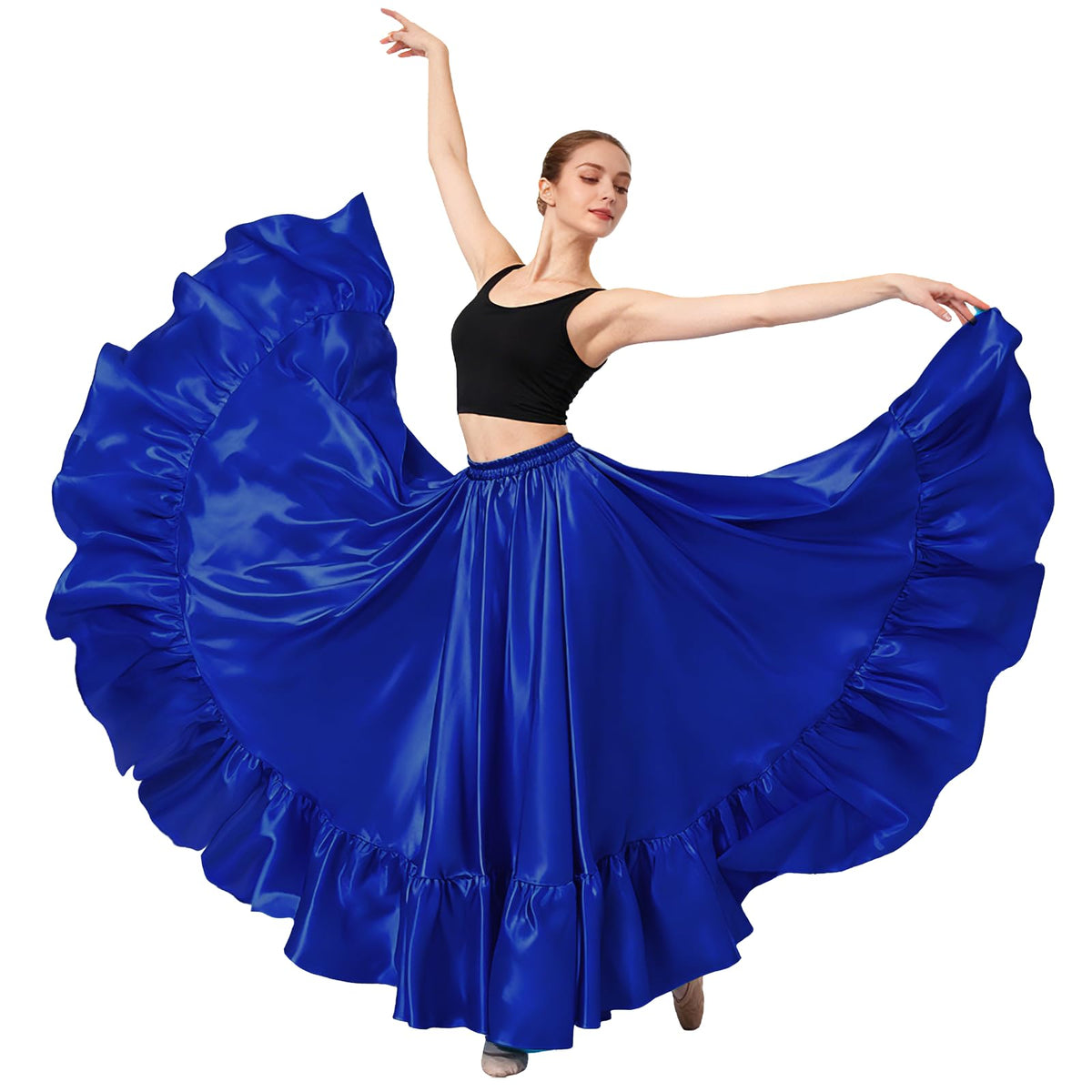 Satin Belly Dance Skirt for Women Maxi Midi Dress Circle Skirt Elastic Waist Stage Performance Holiday Party Dance Skirts