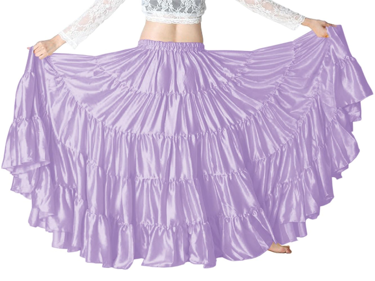 Indian Trendy Women's Satin 12 Yard 5 Tiered Gypsy Belly Dance Skirt Flamenco