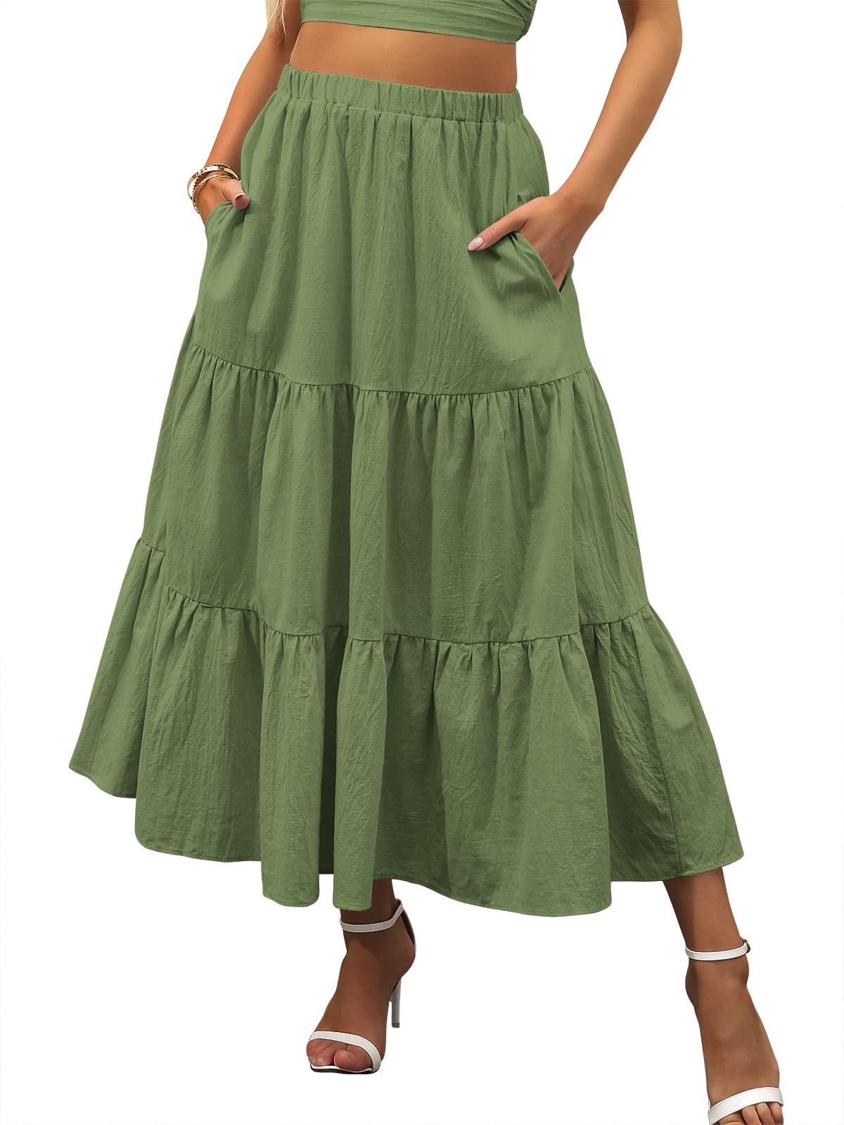 ANRABESS Women’s Summer Flowy Maxi Skirts with Pockets