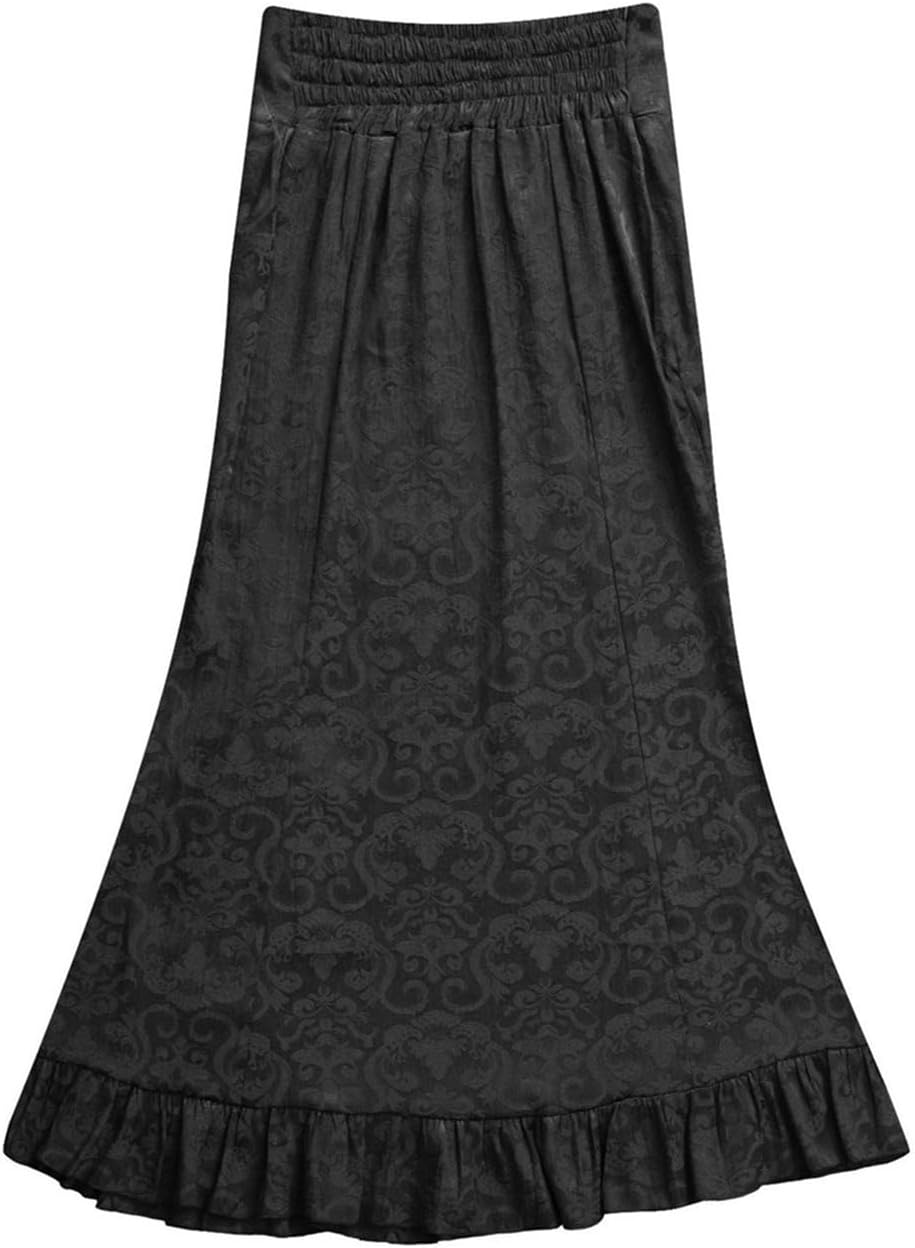 Women Goth Renaissance Mermaid Long Maxi Skirt - Lace-up Ruffled Floral Vintage Style, Club Disco Ball