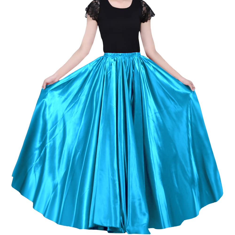 Ladies 90cm Satin Maxi Midi Skirt Long Dress Elastic Waist for Belly Dance Princess Party Cosplay Costume