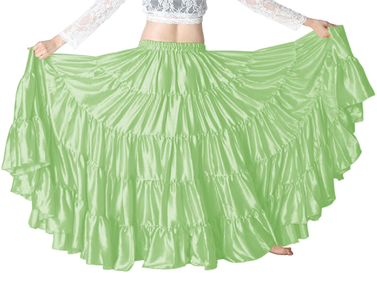 Indian Trendy Women's Satin 12 Yard 5 Tiered Gypsy Belly Dance Skirt Flamenco