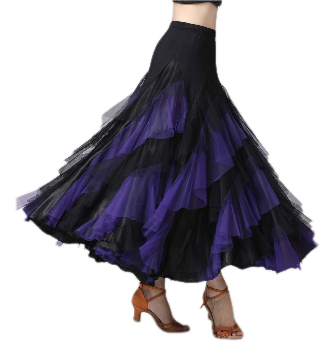 CISMARK Elegant Ballroom Latin Dance Party Long Swing Tiered Skirt for Women