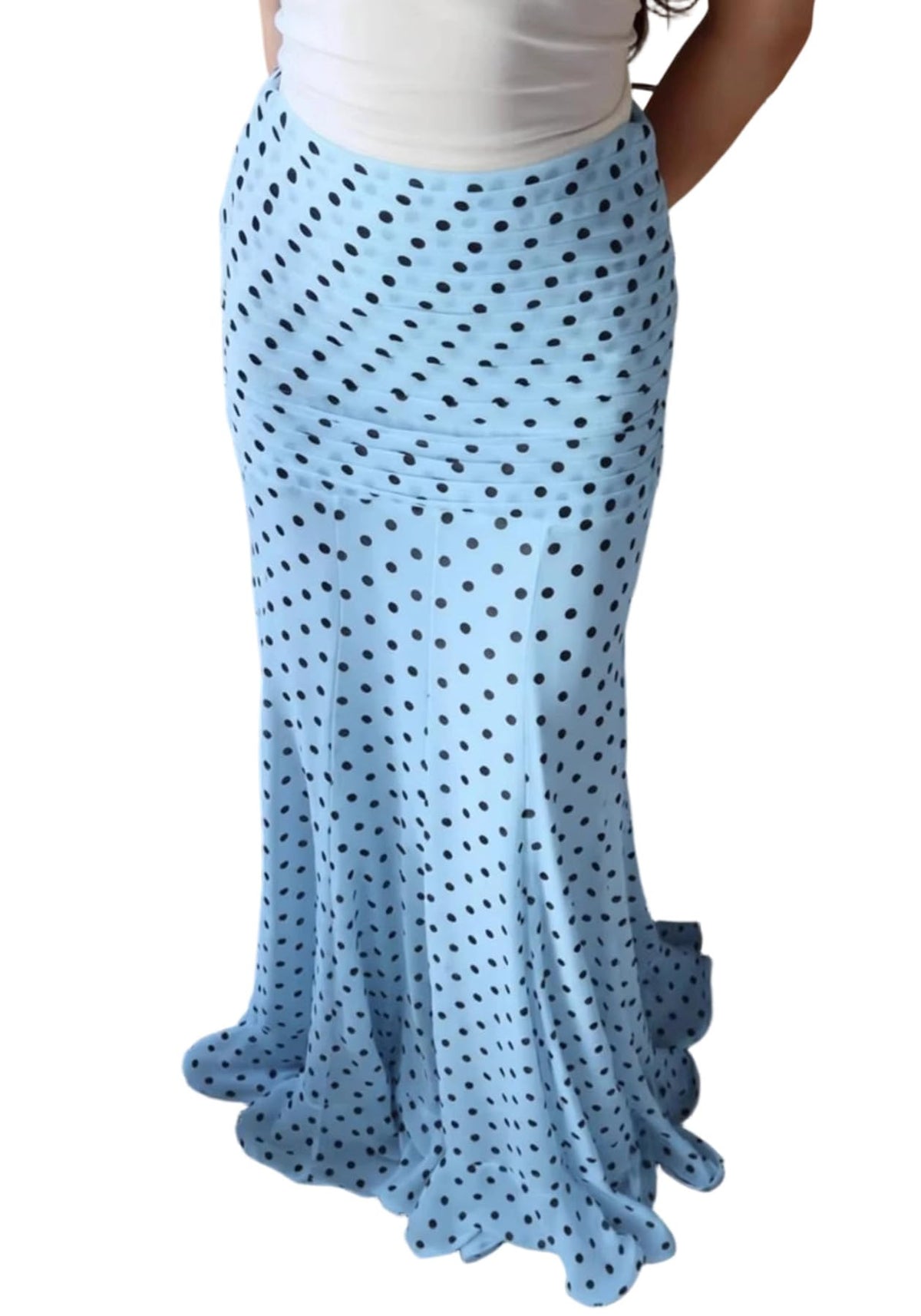 Women's Chiffon Polka Dot Maxi Skirt Ruched Mermaid Ruffle Skirts