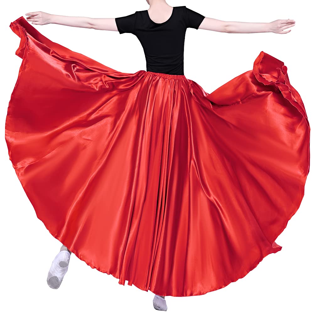 Women Long Tulle Shiny Satin Maxi Flowy Dance Skirt