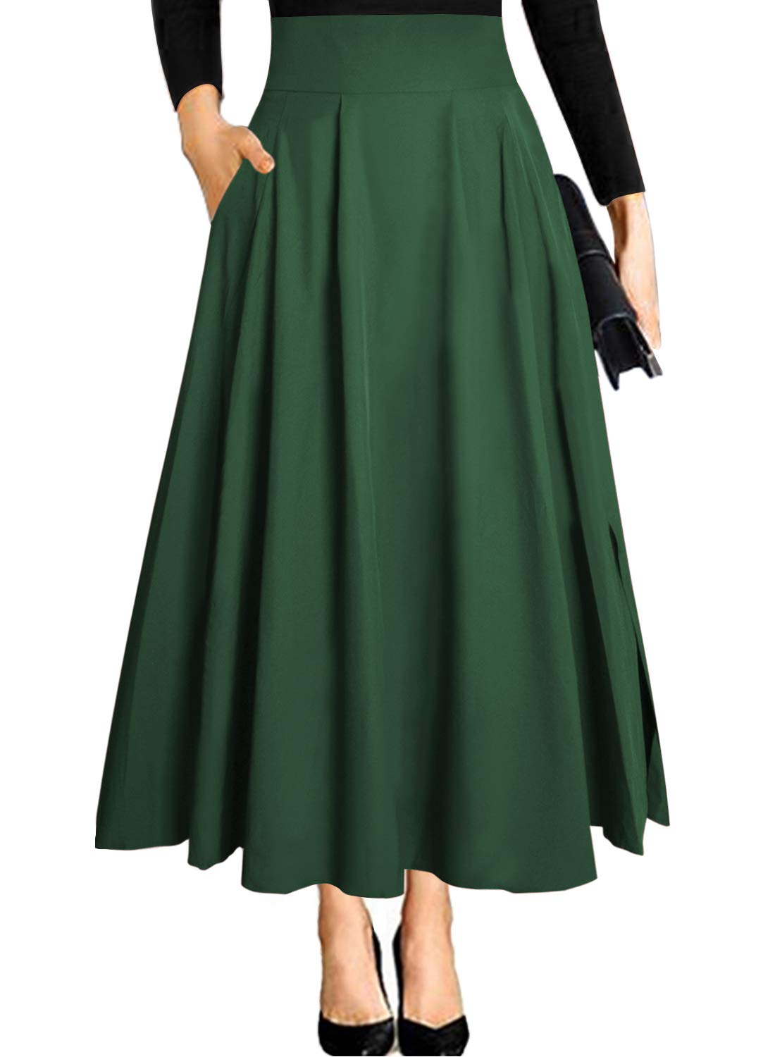 RANPHEE Women's Ankle Length High Waist A-line Flowy Long Maxi Skirt with Pockets