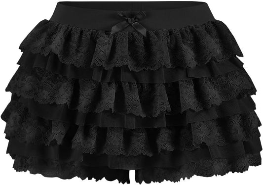 Women Y2K Lace Multi-Layered Bloomers Lolita Ruffle Shorts Cute Mini Skirt