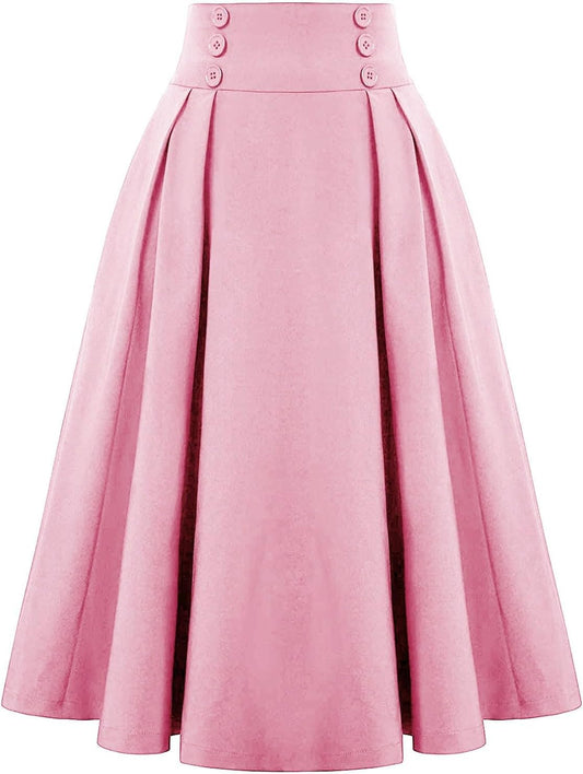 Midi Skirts for Women Elastic High Waisted A Line Flowy Pleated Skirt Business Casual Elegant Vintage Skirts