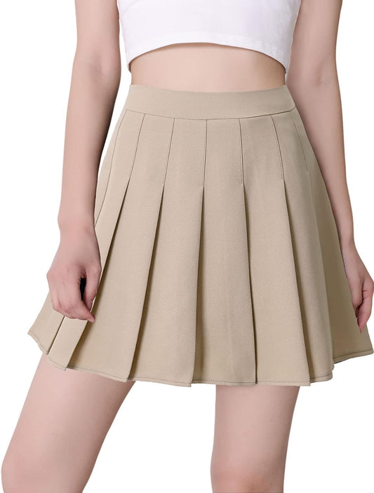 Hoerev Women Girls Short High Waist Pleated Skater Tennis Skirt