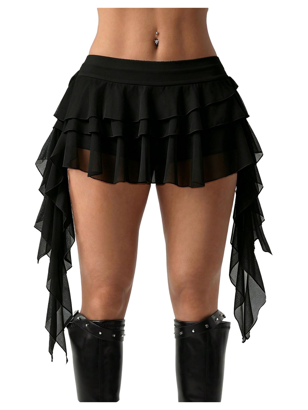 Women's Y2K Mini Skirt Ruffle Lace Mesh Asymmetrical Flowy Short Skort