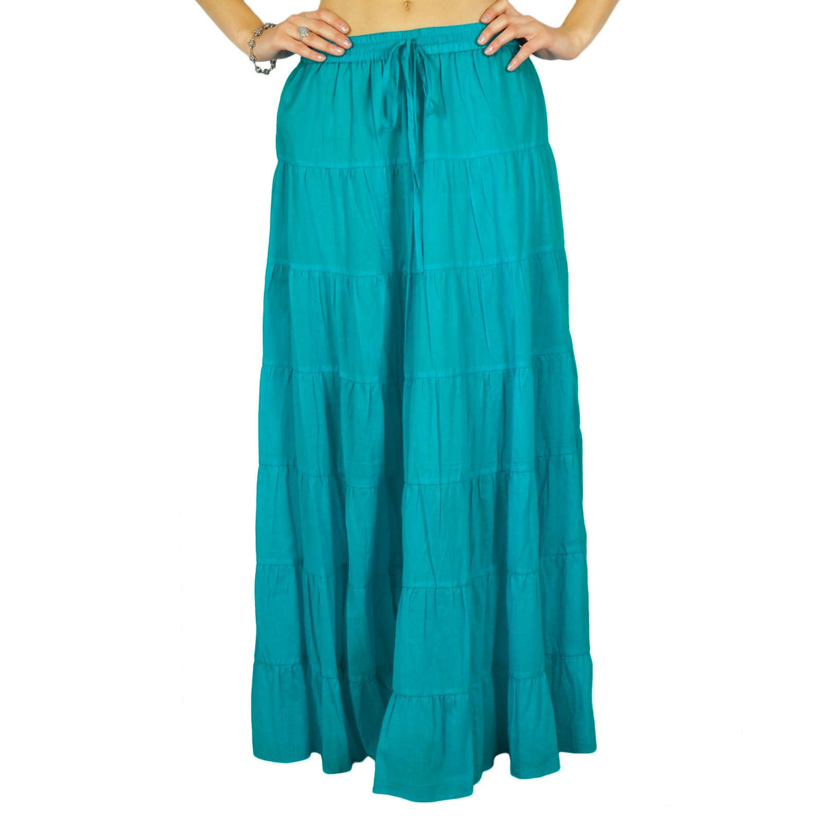 Solid Long Maxi Cotton Beach Wear Skirt For Women Elastic Waist Skirt Summer Wear