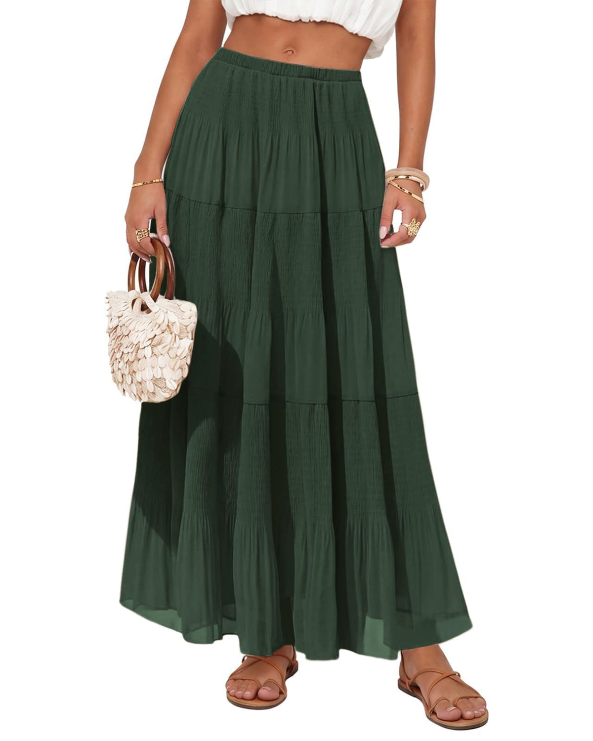 Women's Chiffon Maxi Skirt Pleated High Waisted Flowy Long Skirts