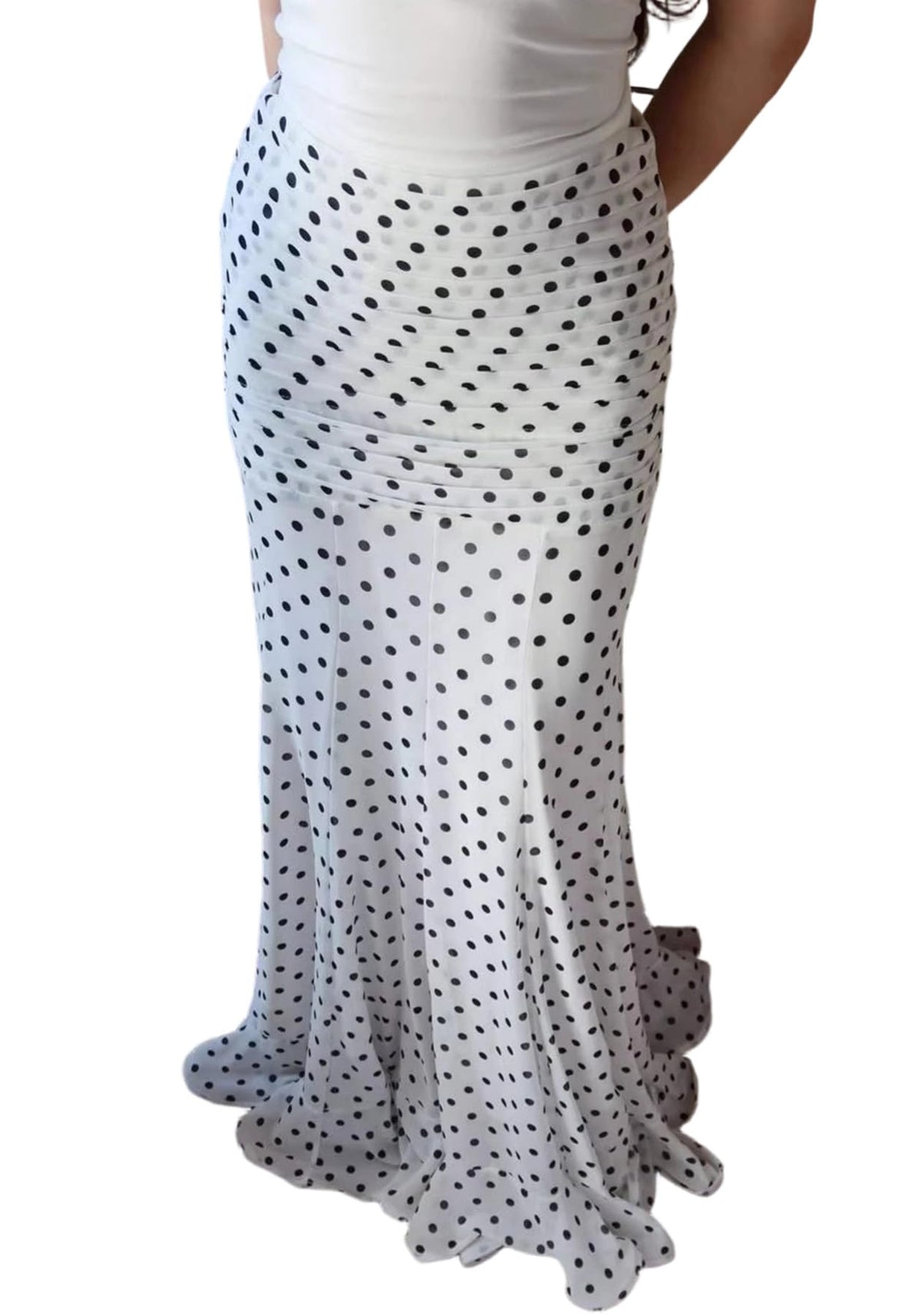 Women's Chiffon Polka Dot Maxi Skirt Ruched Mermaid Ruffle Skirts