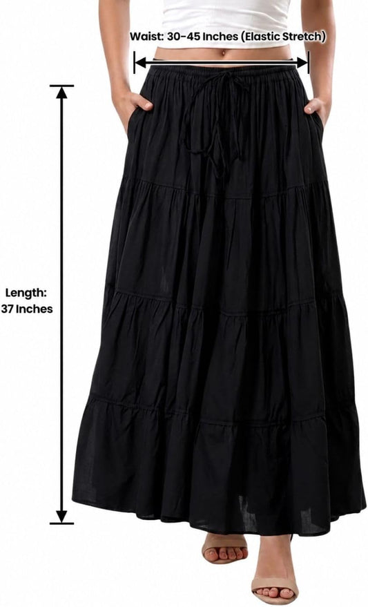 Soft Cotton Renaissance Faire Long Skirts for Women 2026 Summer Boho Flowy Maxi Skirt with Pockets