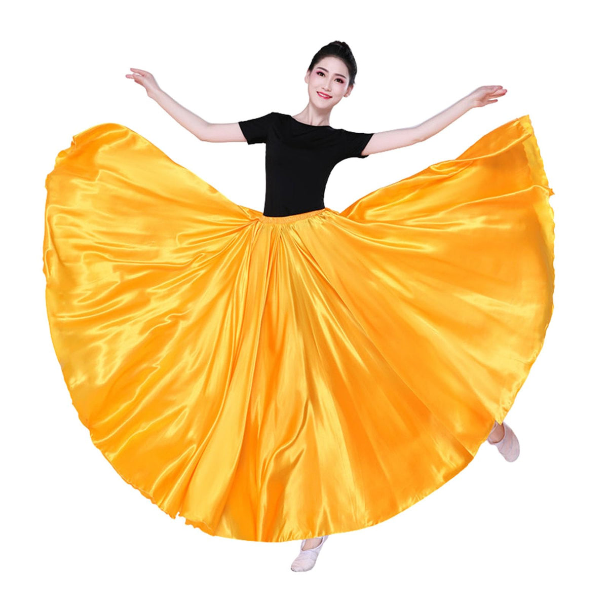 Women Satin Full Circle Ankle Length Swing Long Skirt Belly Dance Costume for Stage Performance