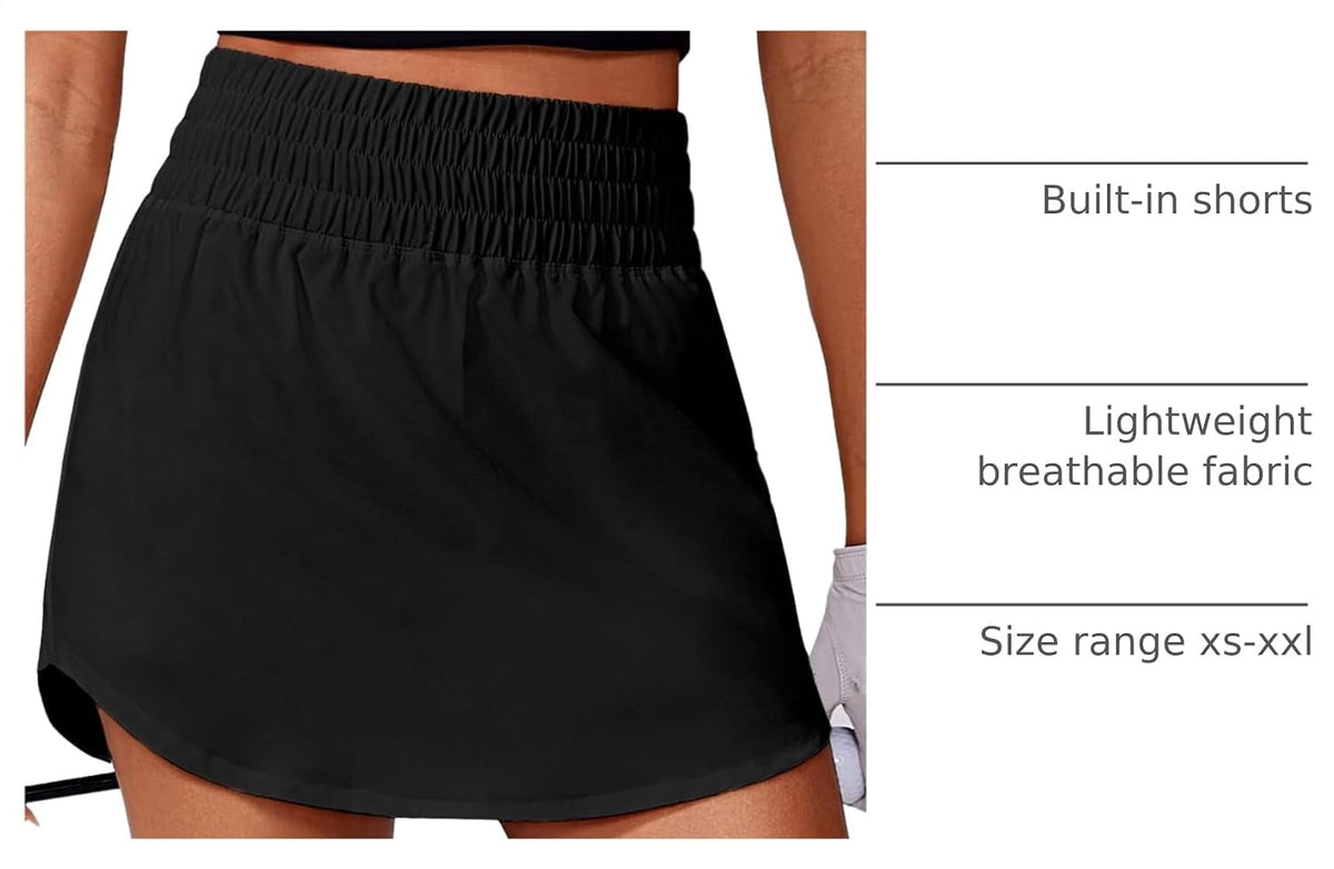 PINSPARK 16" Golf Skirts for Women High Elastic Waisted Skort 2 Pockets