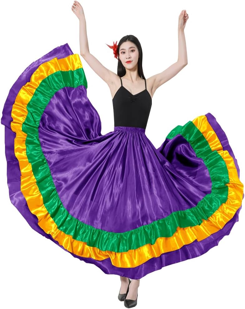 Adult Ruffles Black Red Green Maxi Long Dance Skirt