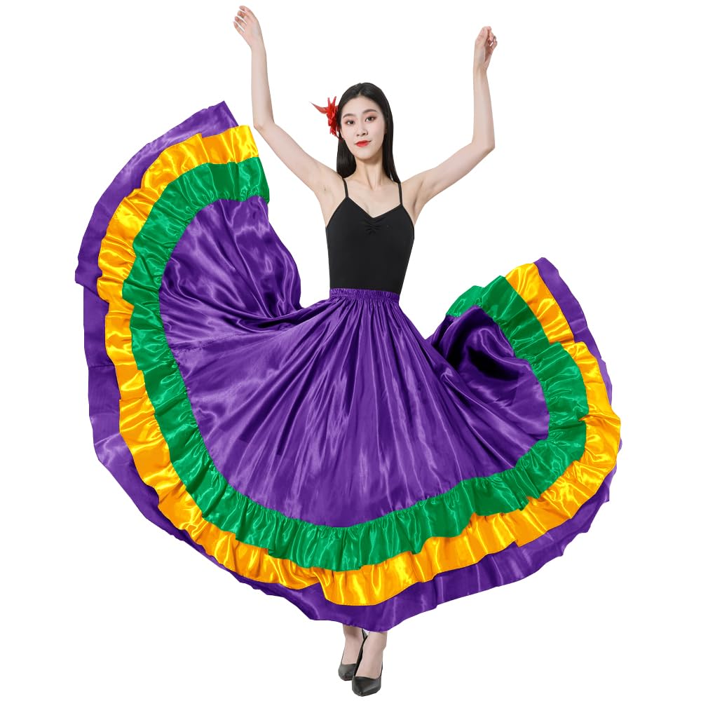 Adult Ruffles Black Red Green Maxi Long Dance Skirt