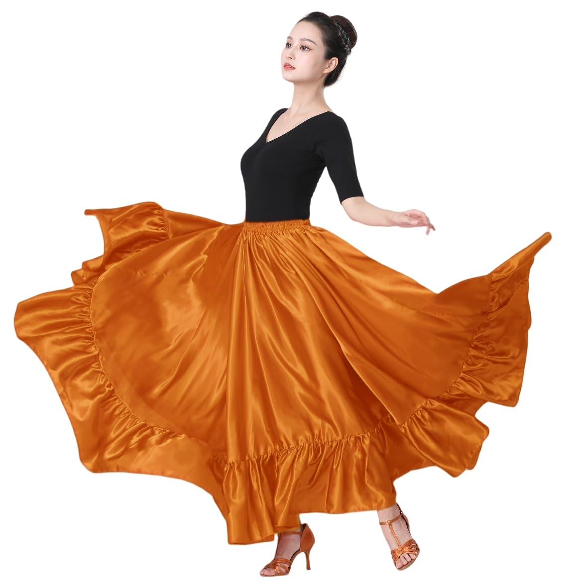 SANCAN Ruffle Long Full Folklorico Mexican Bomba y Plena Dance Skirt for Women