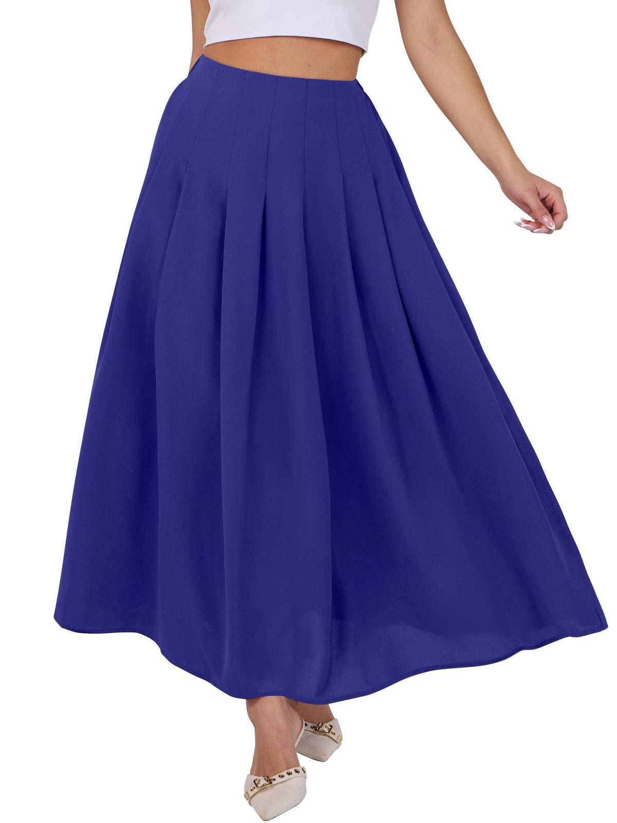 ANRABESS Womens Pleated Maxi Skirts High Waisted Ankle Length with Pockets